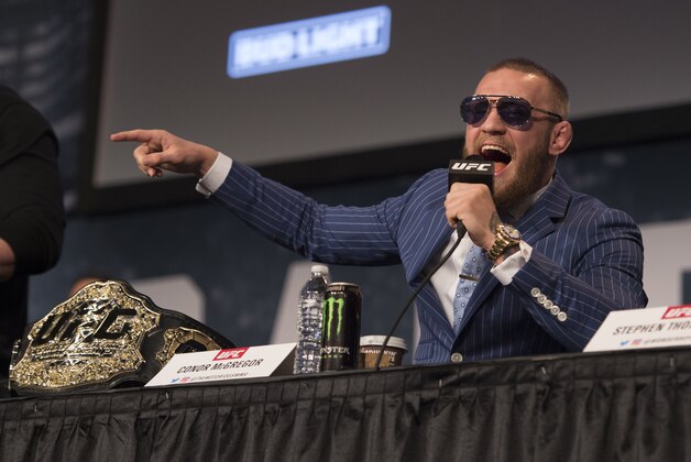 NEW YORK, NY - SEPTEMBER 27:  UFC featherweight champion Conor McGregor of Ireland interacts with the media and fans during the UFC 205 press event at Madison Square Garden on September 27, 2016 in New York City. (Photo by Jeff Bottari/Zuffa LLC/Zuffa LLC via Getty Images)