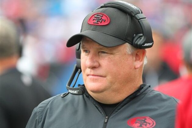 San Francisco 49ers head coach Chip Kelly watches the action during the second half of an NFL football game against the Buffalo Bills on Sunday, Oct. 16, 2016, in Orchard Park, N.Y. (AP Photo/Bill Wippert)