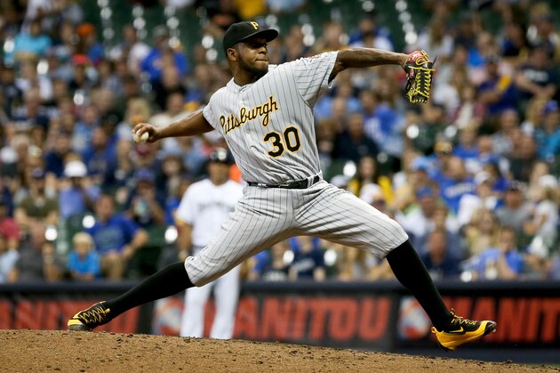 MILWAUKEE, WI - JULY 30:  Neftali Feliz #30 of the Pittsburgh Pirates pitches in the eighth inning against the Milwaukee Brewers at Miller Park on July 30, 2016 in Milwaukee, Wisconsin. (Photo by Dylan Buell/Getty Images)