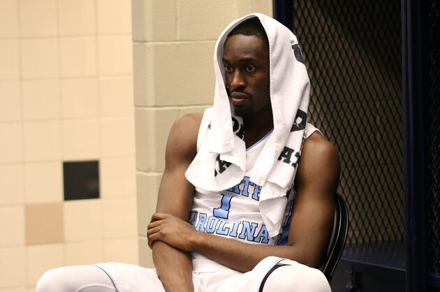 Apr 4, 2016; Houston, TX, USA; North Carolina Tar Heels forward Theo Pinson (1) reacts in the locker room after the game against the Villanova Wildcats in the championship game of the 2016 NCAA Men's Final Four at NRG Stadium.Villanova won 77-74.  Mandatory Credit: Kevin Jairaj-USA TODAY Sports