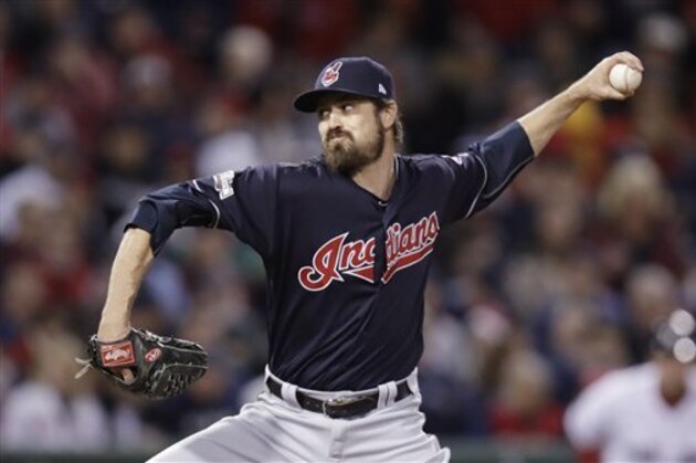 Cleveland Indians relief pitcher Andrew Miller delivers in Game 3 of baseball's American League Division Series, Monday, Oct. 10, 2016, in Boston. (AP Photo/Charles Krupa) Cleveland Indians relief pitcher Andrew Miller delivers in Game 3 of baseball's American League Division Series, Monday, Oct. 10, 2016, in Boston. (AP Photo/Charles Krupa)