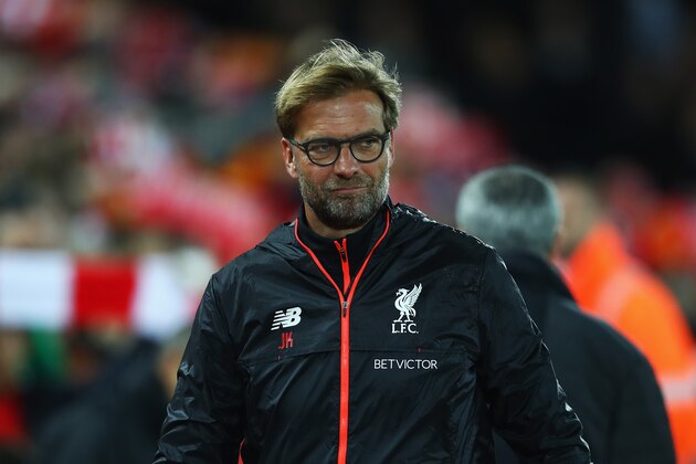 LIVERPOOL, ENGLAND - OCTOBER 17:  Jurgen Klopp, Manager of Liverpool looks on during the Premier League match between Liverpool and Manchester United at Anfield on October 17, 2016 in Liverpool, England.  (Photo by Clive Brunskill/Getty Images)