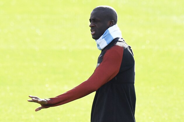 Manchester City's Ivorian midfielder Yaya Toure takes part in a team training session at Manchester City Football Academy Campus in Manchester, north west England, on October 18, 2016 ahead of their UEFA Champions League Group C football match against Barcelona at the Camp Nou on October 19.  / AFP / Anthony Devlin        (Photo credit should read ANTHONY DEVLIN/AFP/Getty Images)