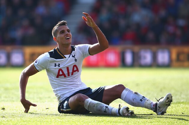 BOURNEMOUTH, ENGLAND - OCTOBER 22: Erik Lamela of Tottenham Hotspur reacts during the Premier League match between AFC Bournemouth and Tottenham Hotspur at Vitality Stadium on October 22, 2016 in Bournemouth, England.  (Photo by Charlie Crowhurst/Getty Images)