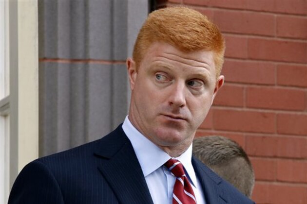 Former Penn State University assistant football coach Mike McQueary leaves the Centre County Courthouse Annex for lunch in Bellefonte, Pa.,Monday, Oct. 17, 2016. The trial for McQueary's defamation and whistleblower lawsuit against Penn State over how it treated him for complaining about assistant football coach Jerry Sandusky sexually abusing a boy in a team shower gets underway with opening arguments on Monday, Oct. 17, 2016. (AP Photo/Gene J. Puskar)