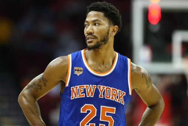 Oct 4, 2016; Houston, TX, USA; New York Knicks guard Derrick Rose (25) during a game against the Houston Rockets at Toyota Center. Mandatory Credit: Troy Taormina-USA TODAY Sports