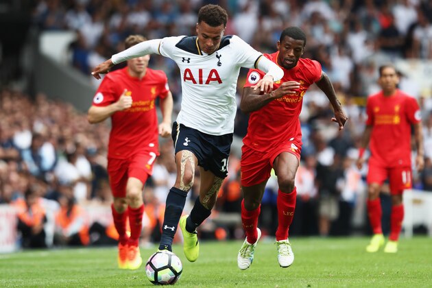 LONDON, ENGLAND - AUGUST 27: Dele Alli of Tottenham Hotspur in action during the Premier League match between Tottenham Hotspur and Liverpool at White Hart Lane on August 27, 2016 in London, England.  (Photo by Julian Finney/Getty Images)