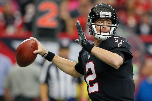 ATLANTA, GA - OCTOBER 23:  Matt Ryan #2 of the Atlanta Falcons looks to pass against the San Diego Chargers at Georgia Dome on October 23, 2016 in Atlanta, Georgia.  (Photo by Kevin C. Cox/Getty Images)