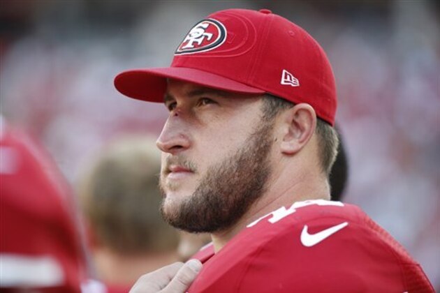 San Francisco 49ers tackle Joe Staley during the second half of an NFL preseason football game against the Houston Texans Sunday, Aug. 14, 2016, in Santa Clara, Calif. (AP Photo/Tony Avelar)