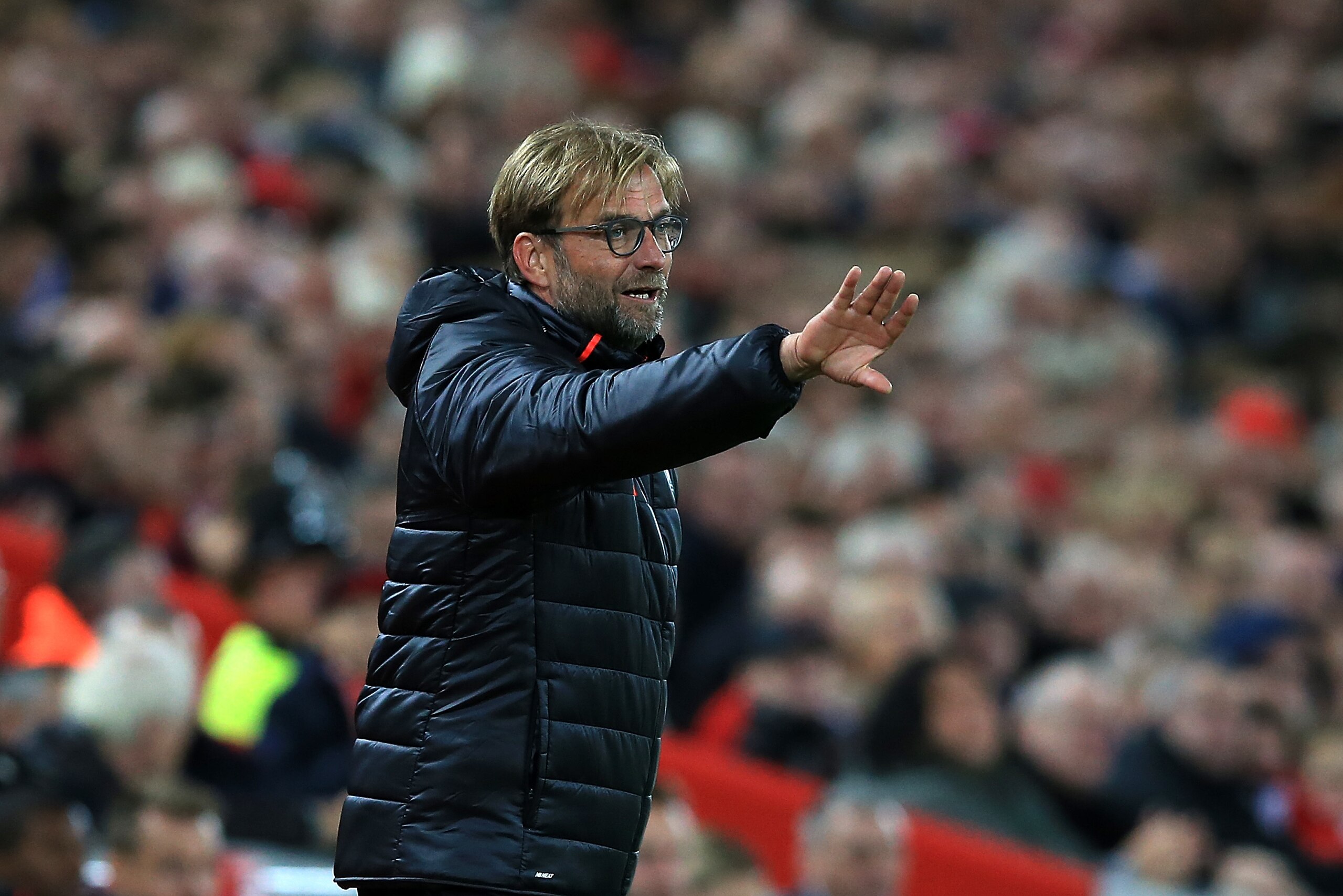 LIVERPOOL, ENGLAND - OCTOBER 22:  Manager of Liverpool Jurgen Klopp reacts on the sideline during the Premier League match between Liverpool and West Bromwich Albion at Anfield on October 22, 2016 in Liverpool, England.  (Photo by Jan Kruger/Getty Images)