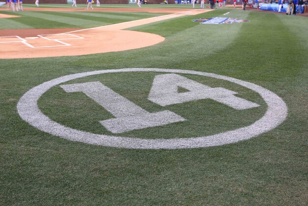 Apr 5, 2015; Chicago, IL, USA; A general shot of the uniform number of Chicago Cubs legend Ernie Banks on the field prior to a game against the St. Louis Cardinals at Wrigley Field. St. Louis won 3-0. Mandatory Credit: Dennis Wierzbicki-USA TODAY Sports