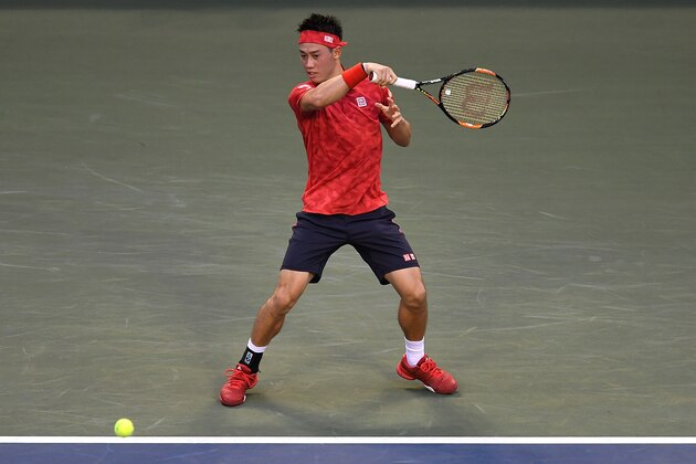 TOKYO, JAPAN - OCTOBER 05:  Kei Nishikori of Japan plays a forehand during the men's singles second round match against Joao Sousa of Portugal on day three of Rakuten Open 2016 at Ariake Colosseum on October 5, 2016 in Tokyo, Japan.  (Photo by Atsushi Tomura/Getty Images)