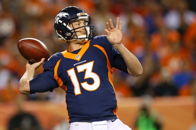 DENVER, CO - OCTOBER 24:  Quarterback Trevor Siemian #13 of the Denver Broncos throws a pass in the first quarter of the game against the Houston Texans at Sports Authority Field at Mile High on October 24, 2016 in Denver, Colorado. (Photo by Justin Edmonds/Getty Images)