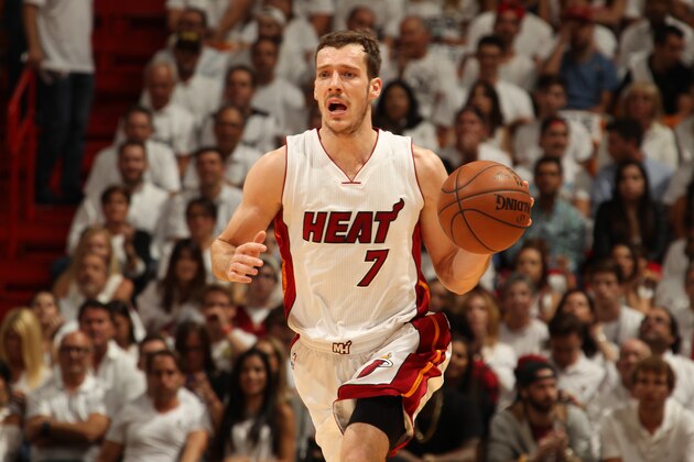 MIAMI, FL - MAY 13:  Goran Dragic #7 of the Miami Heat brings the ball up court against the Toronto Raptors in Game Six of the Eastern Conference Semifinals during the 2016 NBA Playoffs on May 13, 2016 at AmericanAirlines Arena in Miami, Florida. NOTE TO USER: User expressly acknowledges and agrees that, by downloading and or using this Photograph, user is consenting to the terms and conditions of the Getty Images License Agreement. Mandatory Copyright Notice: Copyright 2016 NBAE (Photo by Issac Baldizon/NBAE via Getty Images)