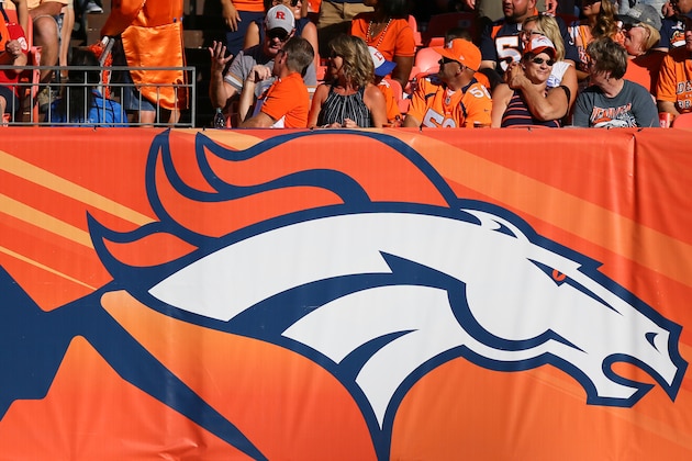 DENVER, CO - SEPTEMBER 18:  A general view of the  Denver Broncos logo on the sidelines during a game against the Indianapolis Colts at Sports Authority Field at Mile High on September 18, 2016 in Denver, Colorado. (Photo by Justin Edmonds/Getty Images)