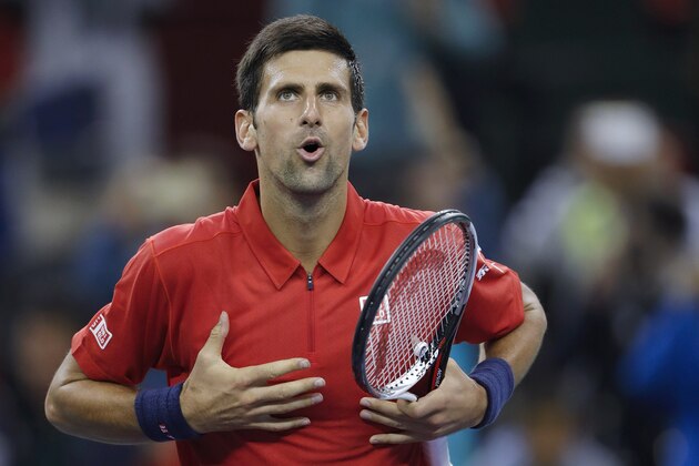 SHANGHAI, CHINA - OCTOBER 14:  Novak Djokovic of Serbia celebrates after win over Mischa Zverev of Germany during day six of Shanghai Rolex Masters at Qi Zhong Tennis Centre on October 14, 2016 in Shanghai, China.  (Photo by Lintao Zhang/Getty Images)