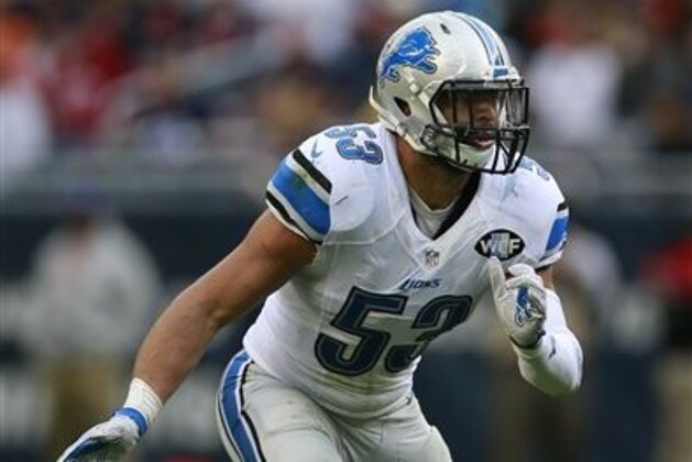 Detroit Lions outside linebacker Kyle Van Noy (53) lines up against the Chicago Bears during an NFL football game, Sunday, Oct. 2, 2016, in Chicago.    (Jeff Haynes/AP Images for Panini)