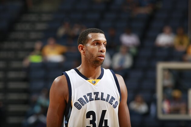 MEMPHIS, TN - OCTOBER 8:  Brandan Wright #34 of the Memphis Grizzlies looks on against Maccabi Haifa during a preseason game on October 8, 2015 at FedExForum in Memphis, Tennessee. NOTE TO USER: User expressly acknowledges and agrees that, by downloading and or using this photograph, User is consenting to the terms and conditions of the Getty Images License Agreement. Mandatory Copyright Notice: Copyright 2015 NBAE (Photo by Jeff Haynes/NBAE via Getty Images)