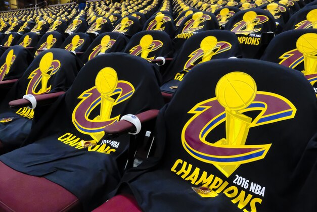 Oct 25, 2016; Cleveland, OH, USA; Championships shirts wait on the seats for fans to arrive prior to the game between the Cleveland Cavaliers and the New York Knicks at Quicken Loans Arena. Mandatory Credit: Rick Osentoski-USA TODAY Sports