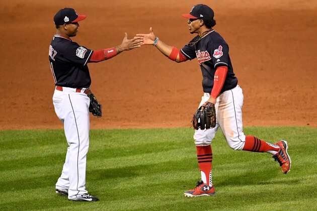 CLEVELAND, OH - OCTOBER 25: Jose Ramirez #11 of the Cleveland Indians celebrates with Francisco Lindor #12 after defeating the Chicago Cubs 6-0 in Game One of the 2016 World Series at Progressive Field on October 25, 2016 in Cleveland, Ohio. (Photo by Jason Miller/Getty Images) CLEVELAND, OH - OCTOBER 25: Jose Ramirez #11 of the Cleveland Indians celebrates with Francisco Lindor #12 after defeating the Chicago Cubs 6-0 in Game One of the 2016 World Series at Progressive Field on October 25, 2016 in Cleveland, Ohio. (Photo by Jason Miller/Getty Images)