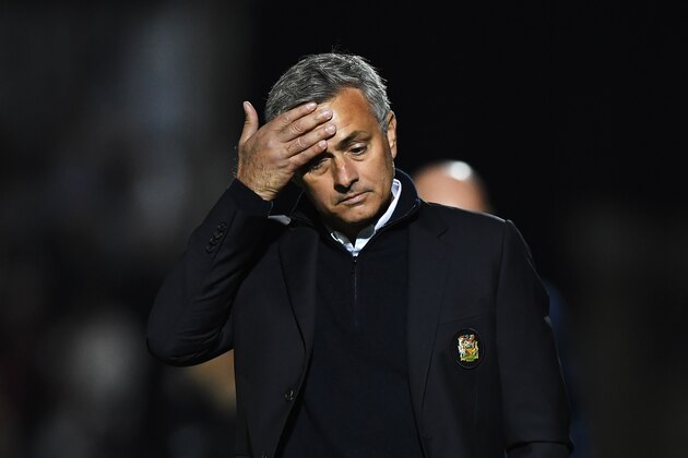 NORTHAMPTON, ENGLAND - SEPTEMBER 21:  Jose Mourinho, Manager of Manchester United looks dejected during the  EFL Cup Third Round match between Northampton Town and Manchester United at Sixfields on September 21, 2016 in Northampton, England.  (Photo by Shaun Botterill/Getty Images)