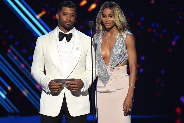 LOS ANGELES, CA - JULY 13:  NFL player Russell Wilson (L) and recording artist Ciara speak onstage during the 2016 ESPYS at Microsoft Theater on July 13, 2016 in Los Angeles, California.  (Photo by Kevin Winter/Getty Images)
