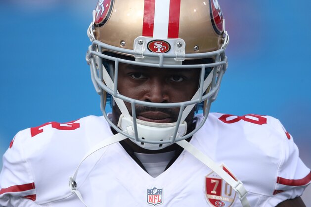 ORCHARD PARK, NY - OCTOBER 16: Torrey Smith #82 of the San Francisco 49ers warms up before the start of NFL game action against the Buffalo Bills at New Era Field on October 16, 2016 in Orchard Park, New York. (Photo by Tom Szczerbowski/Getty Images)