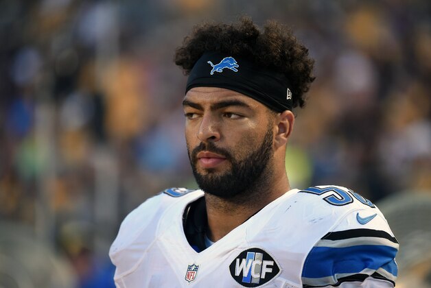PITTSBURGH, PA - AUGUST 12: Linebacker Kyle Van Noy #53 of the Detroit Lions looks on from the sideline during a National Football League preseason game against the Pittsburgh Steelers at Heinz Field on August 12, 2016 in Pittsburgh, Pennsylvania. The Lions defeated the Steelers 30-17. (Photo by George Gojkovich/Getty Images)