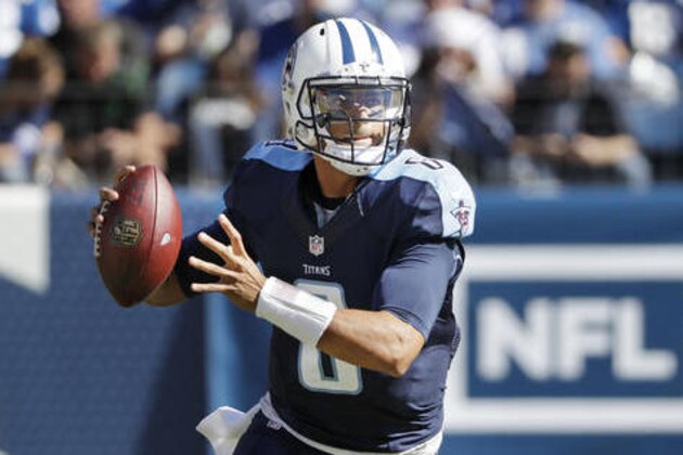 Tennessee Titans quarterback Marcus Mariota passes against the Indianapolis Colts in the first half of an NFL football game Sunday, Oct. 23, 2016, in Nashville, Tenn. (AP Photo/James Kenney)