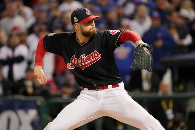 CLEVELAND, OH - OCTOBER 25: Corey Kluber #28 of the Cleveland Indians throws a pitch against the Chicago Cubs during the first inning in Game One of the 2016 World Series at Progressive Field on October 25, 2016 in Cleveland, Ohio. (Photo by Jamie Squire/Getty Images) CLEVELAND, OH - OCTOBER 25: Corey Kluber #28 of the Cleveland Indians throws a pitch against the Chicago Cubs during the first inning in Game One of the 2016 World Series at Progressive Field on October 25, 2016 in Cleveland, Ohio. (Photo by Jamie Squire/Getty Images)