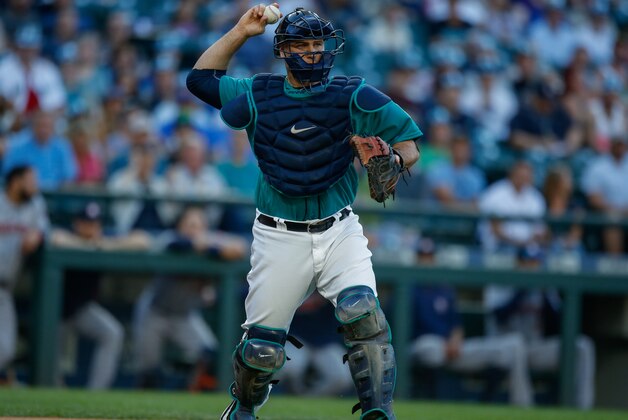 SEATTLE, WA - JULY 15:  Catcher Chris Iannetta #33 of the Seattle Mariners throws to first base on a groundout play against the Houston Astros at Safeco Field on July 15, 2016 in Seattle, Washington.  (Photo by Otto Greule Jr/Getty Images)