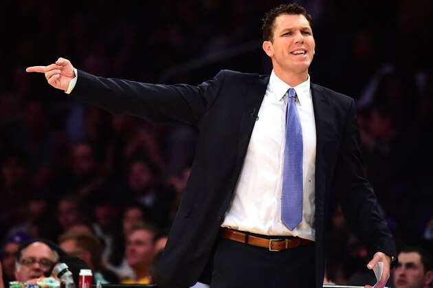 LOS ANGELES, CA - OCTOBER 26:  Luke Walton of the Los Angeles Lakers reacts during the first half against the Houston Rockets at Staples Center on October 26, 2016 in Los Angeles, California.  NOTE TO USER: User expressly acknowledges and agrees that, by downloading and or using this photograph, User is consenting to the terms and conditions of the Getty Images License Agreement.  (Photo by Harry How/Getty Images)