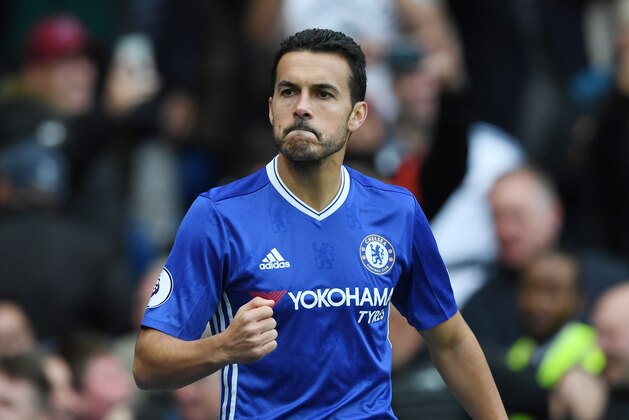 LONDON, ENGLAND - OCTOBER 23:  Pedro of Chelsea celebrates scoring his sides first goal during the Premier League match between Chelsea and Manchester United at Stamford Bridge on October 23, 2016 in London, England.  (Photo by Shaun Botterill/Getty Images)