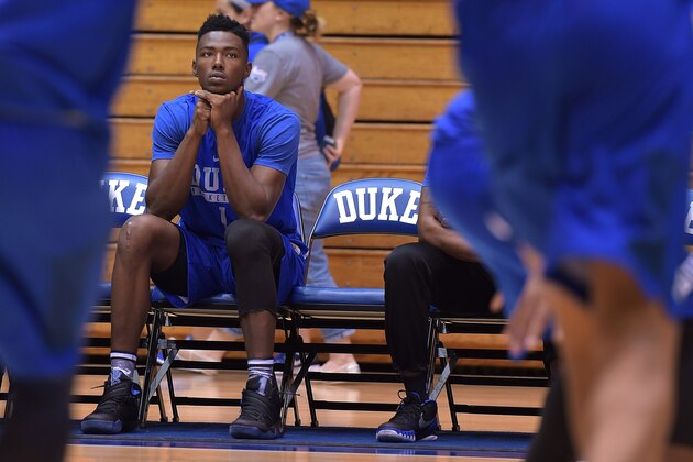 DURHAM, NC - OCTOBER 01: Harry Giles #1 of the Duke Blue Devils looks on during a practice session at Cameron Indoor Stadium on October 1, 2016 in Durham, North Carolina. (Photo by Lance King/Getty Images)