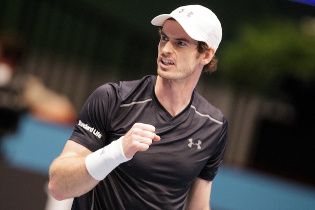 Britain's Andy Murray reacts after winning the tennis match against France's Gilles Simon during the ATP Tennis tournament in Vienna, Austria, October 27, 2016. / AFP / APA / GEORG HOCHMUTH / Austria OUT        (Photo credit should read GEORG HOCHMUTH/AFP/Getty Images)