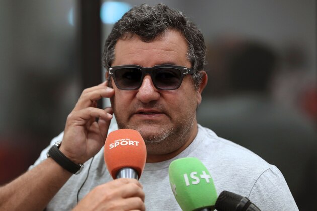 Italian-born Dutch football agent Mino Raiola speaks to journalists on September 2, 2016 during presentation of Nice's football club new signings at the Allianz Riviera stadium in Nice, southeastern France. / AFP / VALERY HACHE        (Photo credit should read VALERY HACHE/AFP/Getty Images)