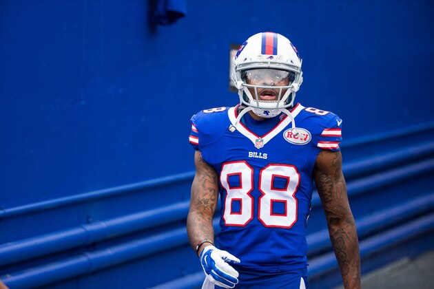 ORCHARD PARK, NY - NOVEMBER 30:  Marquise Goodwin #88 of the Buffalo Bills enters the field for warmups before the game against the Cleveland Browns on November 30, 2014 at Ralph Wilson Stadium in Orchard Park, New York.  Buffalo defeats Cleveland 26-10. (Photo by Brett Carlsen/Getty Images)