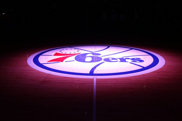 PHILADELPHIA, PA - MARCH 1: The Philadelphia 76ers logo is shown prior to the game against the Washington Wizards at Wells Fargo Center in Philadelphia, PA on March 1, 2014.  NOTE TO USER: User expressly acknowledges and agrees that, by downloading and or using this photograph, User is consenting to the terms and conditions of the Getty Images License Agreement. Mandatory Copyright Notice: Copyright 2014 NBAE  (Photo by Nathaniel S. Butler/NBAE via Getty Images)