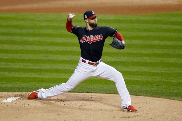 CLEVELAND, OH - OCTOBER 25: Corey Kluber #28 of the Cleveland Indians throws a pitch against the Chicago Cubs during the first inning in Game One of the 2016 World Series at Progressive Field on October 25, 2016 in Cleveland, Ohio. (Photo by Ezra Shaw/Getty Images) CLEVELAND, OH - OCTOBER 25: Corey Kluber #28 of the Cleveland Indians throws a pitch against the Chicago Cubs during the first inning in Game One of the 2016 World Series at Progressive Field on October 25, 2016 in Cleveland, Ohio. (Photo by Ezra Shaw/Getty Images)