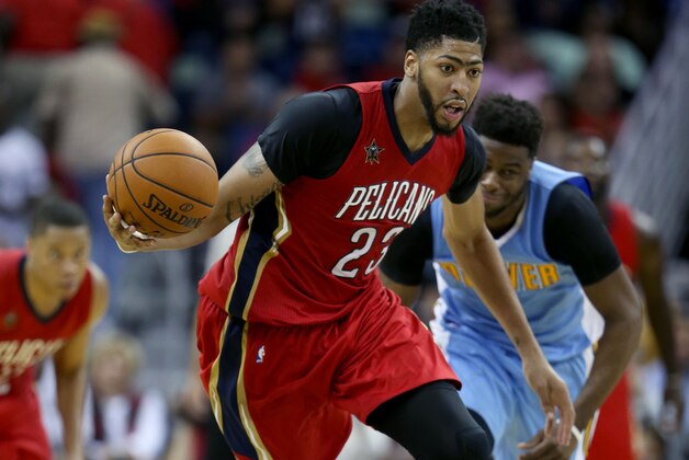 Oct 26, 2016; New Orleans, LA, USA; New Orleans Pelicans forward Anthony Davis (23) dribbles downcourt after a steal against the Denver Nuggets in the second half at the Smoothie King Center. The Nuggets won, 107-102. Mandatory Credit: Chuck Cook-USA TODAY Sports