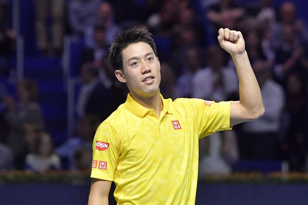 BASEL, SWITZERLAND - OCTOBER 29:  Kei Nishikori of Japan celebrates his victory during the Swiss Indoors ATP 500 tennis tournament semi-final match against Gilles Muller of Luxembourg at St Jakobshalle on October 29, 2016 in Basel, Switzerland.  (Photo by Harold Cunningham/Getty Images)