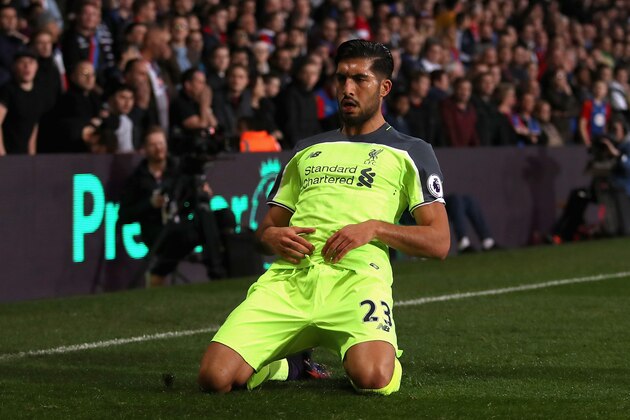 LONDON, ENGLAND - OCTOBER 29: Emre Can of Liverpool celebrates scoring his team's first goal during the Premier League match between Crystal Palace and Liverpool at Selhurst Park on October 29, 2016 in London, England.  (Photo by Christopher Lee/Getty Images)