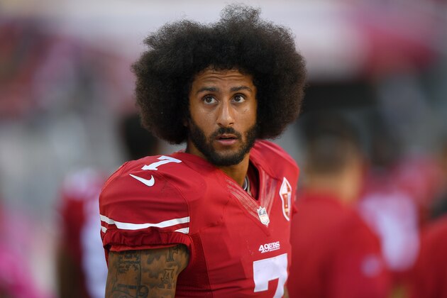 SANTA CLARA, CA - OCTOBER 23:  Colin Kaepernick #7 of the San Francisco 49ers looks on from the sidelines against the Tampa Bay Buccaneers during the fourth quarter of an NFL football game at Levi's Stadium on October 23, 2016 in Santa Clara, California.  (Photo by Thearon W. Henderson/Getty Images)