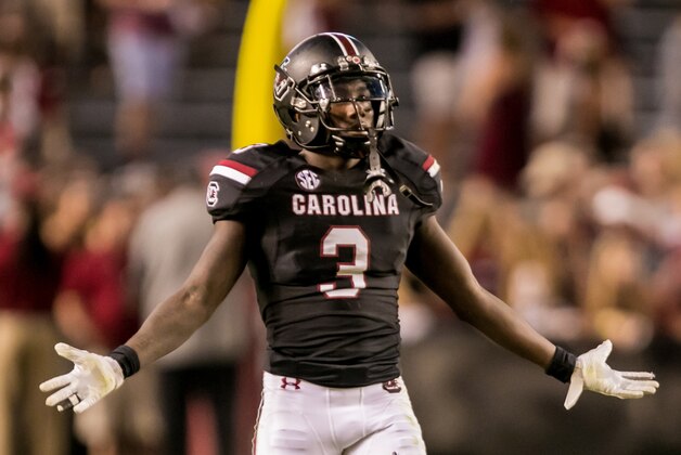Oct 1, 2016; Columbia, SC, USA; South Carolina Gamecocks defensive back Chris Lammons (3) reacts in the closing moments of their loss to the Texas A&M Aggies in the second half at Williams-Brice Stadium. Mandatory Credit: Jeff Blake-USA TODAY Sports