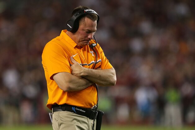 COLUMBIA, SC - OCTOBER 29:  Head coach Butch Jones of the Tennessee Volunteers reacts during their game against the South Carolina Gamecocks at Williams-Brice Stadium on October 29, 2016 in Columbia, South Carolina.  (Photo by Tyler Lecka/Getty Images)
