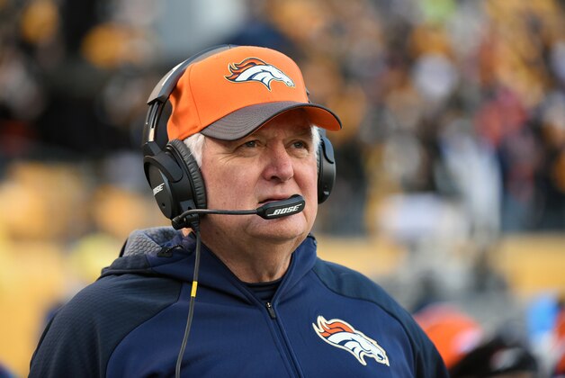 PITTSBURGH, PA - DECEMBER 20:  Defensive coordinator Wade Phillips of the Denver Broncos looks on from the sideline before the start of a game against the Pittsburgh Steelers at Heinz Field on December 20, 2015 in Pittsburgh, Pennsylvania.  The Steelers defeated the Broncos 34-27.  (Photo by George Gojkovich/Getty Images)