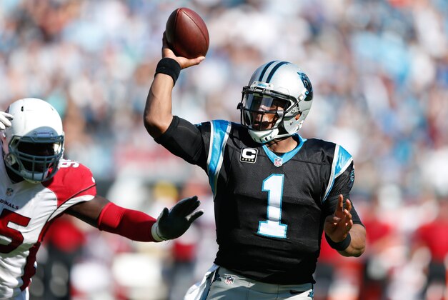 Oct 30, 2016; Charlotte, NC, USA;  Carolina Panthers quarterback Cam Newton (1) passes the ball during the third quarter against the Arizona Cardinals at Bank of America Stadium. Mandatory Credit: Jeremy Brevard-USA TODAY Sports