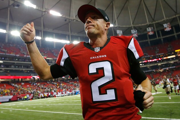 ATLANTA, GA - OCTOBER 30:  Matt Ryan #2 of the Atlanta Falcons reacts after their 33-32 win against the Green Bay Packers at Georgia Dome on October 30, 2016 in Atlanta, Georgia.  (Photo by Kevin C. Cox/Getty Images)