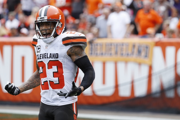 CLEVELAND, OH - SEPTEMBER 18: Joe Haden #23 of the Cleveland Browns reacts after being called for interference against the Baltimore Ravens during the game at FirstEnergy Stadium on September 18, 2016 in Cleveland, Ohio. The Ravens defeated the Browns 25-20. (Photo by Joe Robbins/Getty Images)