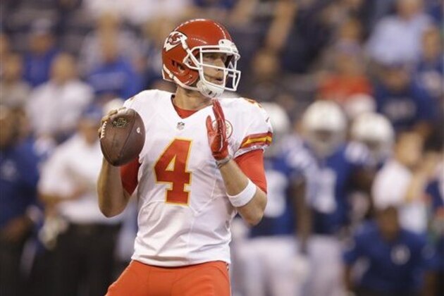 Kansas City Chiefs quarterback Nick Foles (4) throws during the first half of an NFL football game against the Indianapolis Colts, Sunday, Oct. 30, 2016, in Indianapolis. (AP Photo/Michael Conroy)